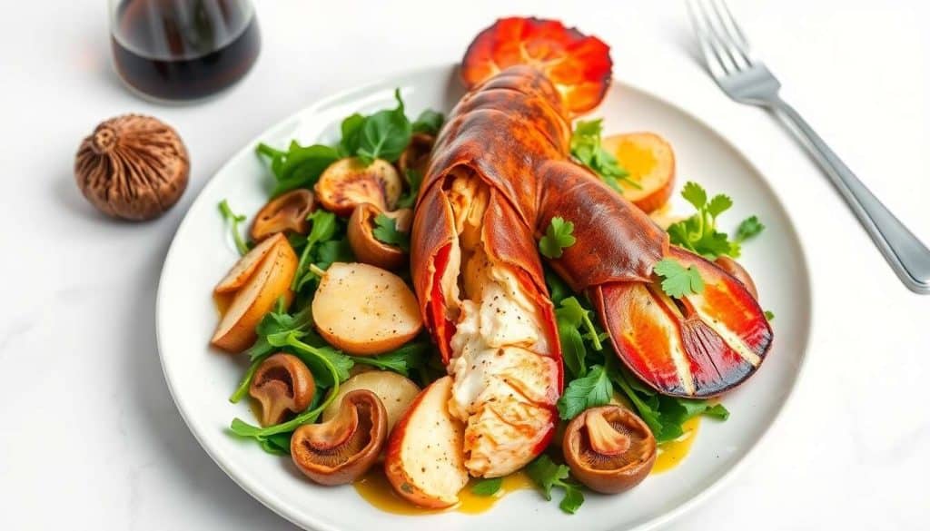 Salade tiède de homard et Charlotte : recette gourmande aux girolles et jeunes pousses