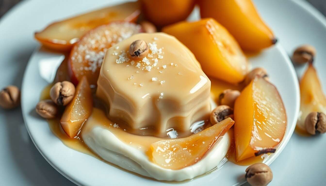 Nougat glacé aux poires caramélisées et éclats de noisettes