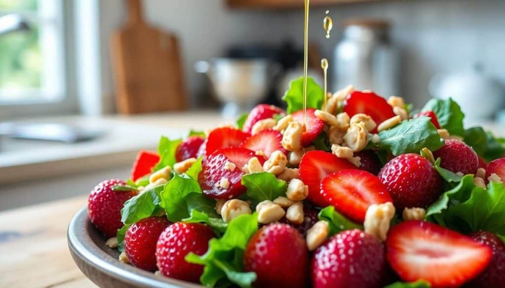 Salade de jeunes pousses de betteraves, fraises et noisettes : recette savoureuse