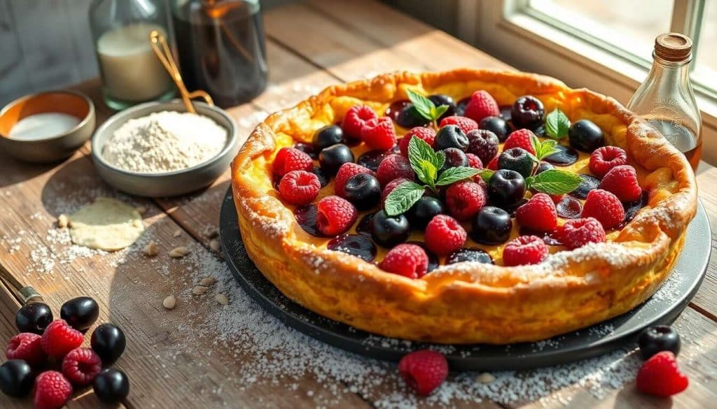 Clafoutis Cerises Framboise et Tuile Pistache