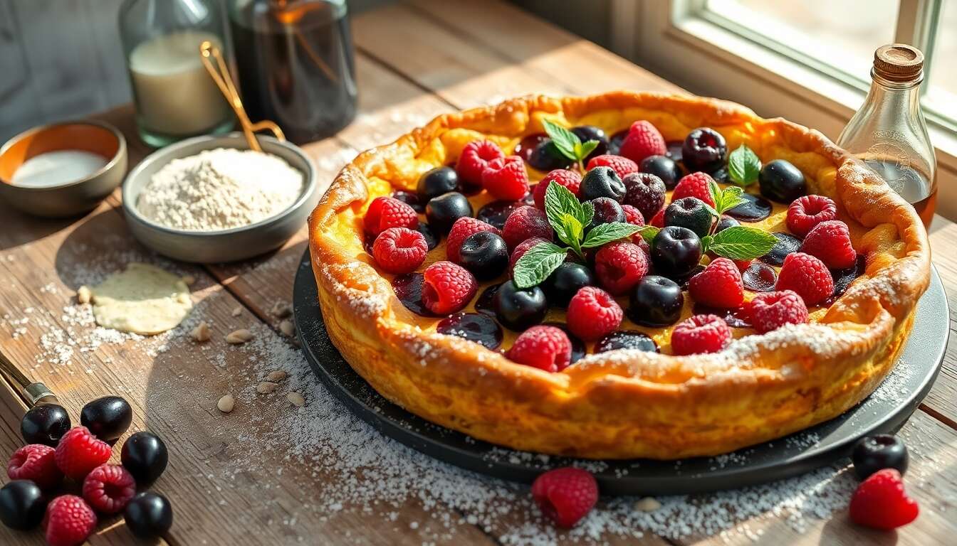 Clafoutis Cerises Framboise et Tuile Pistache