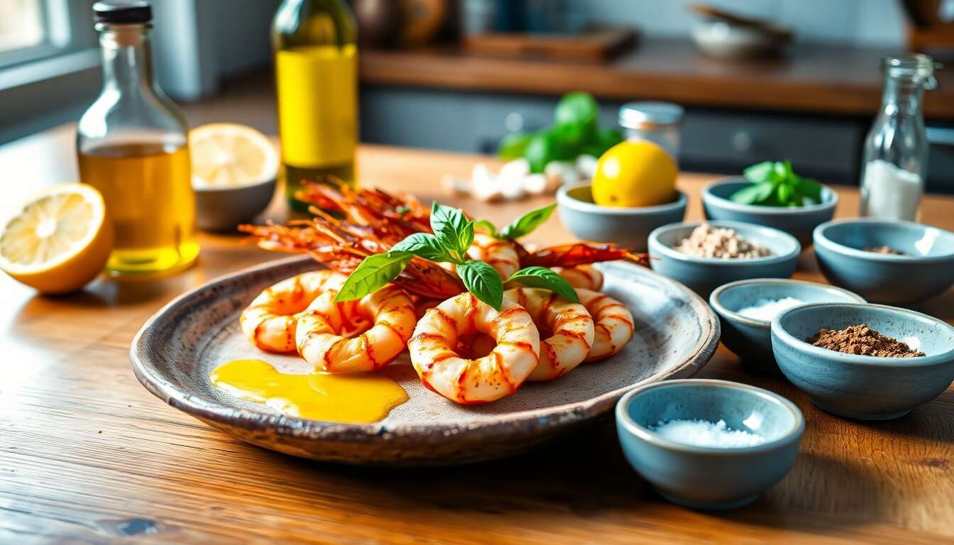 Gambas au barbecue : marinade citron basilic