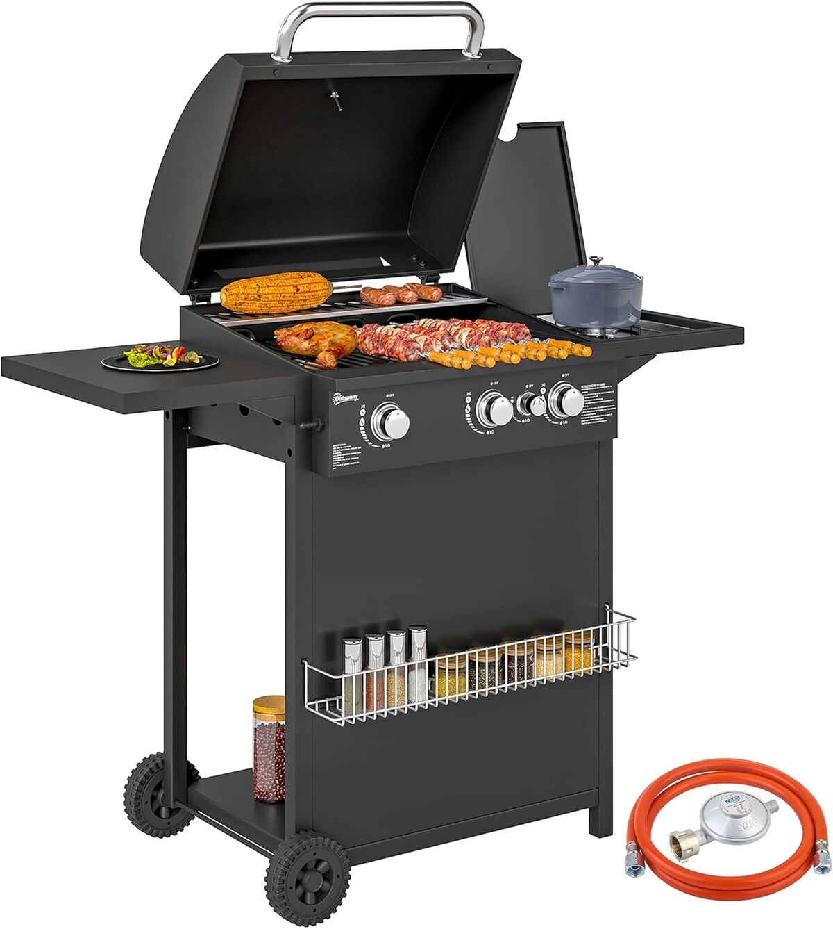 Test du barbecue à gaz Outsunny : 3+1 brûleurs, accessoires et design élégant