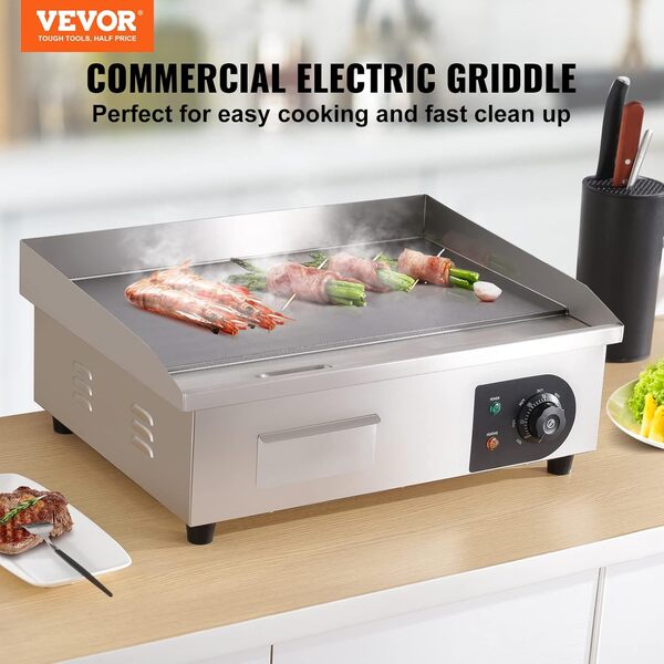 VEVOR Plancha Électrique 54x30 cm 3 kW Plaque à Snacker Électrique Commerciale Plaque de Cuisson en Fer Antiadhésive Température Réglable 50-300 °C Nettoyage Facile pour Barbecue Restaurant Snack-Bar