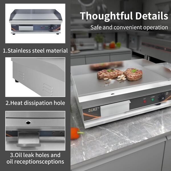DULNICE Plancha électrique professionnelle inox 3000W Commerciale Plancha de Cuisson grill electrique