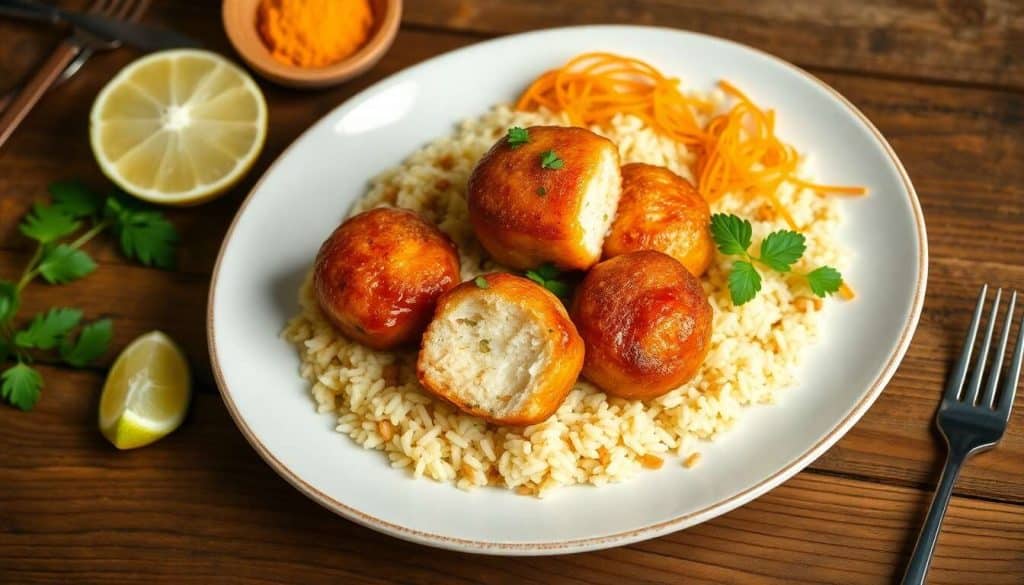 Boulettes de saumon au barbecue : saveurs de coco et riz basmati safrané