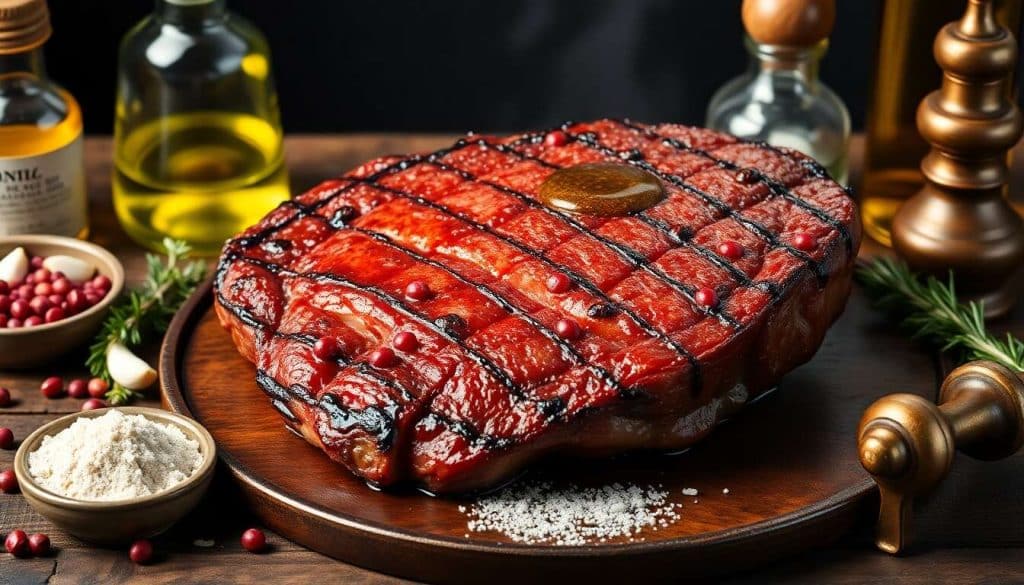 Entrecôte de boeuf marinée aux baies roses : recette barbecue inratable