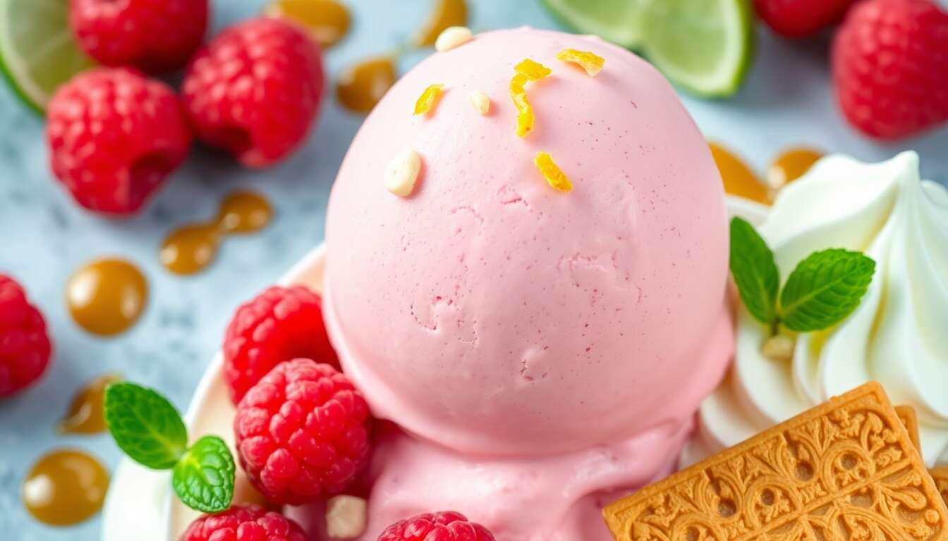 Glace framboise citron vert et tuiles Carambar : recette gourmande