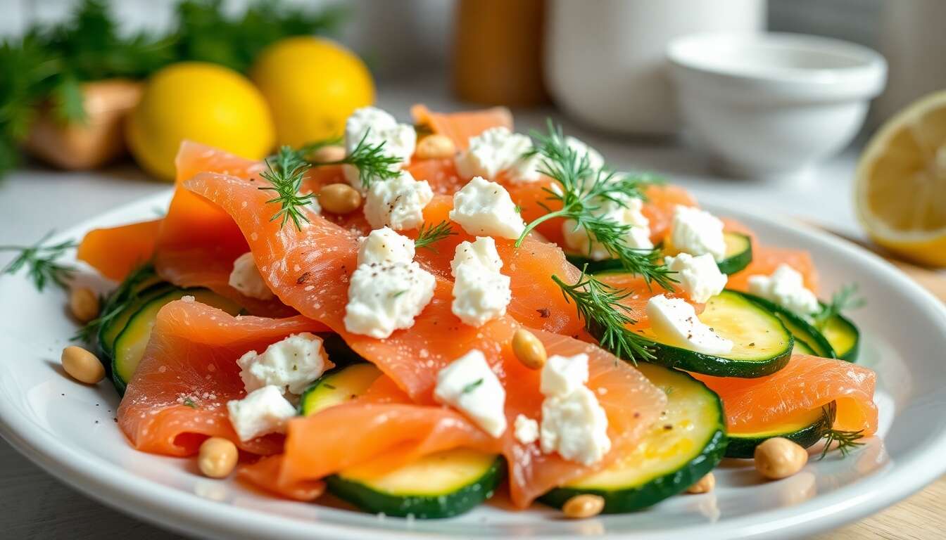 Marinade de courgettes au chèvre et saumon fumé