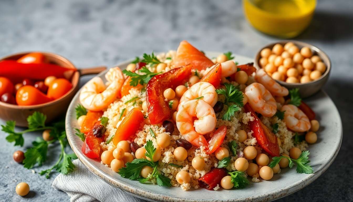 Taboulé fraîcheur aux crevettes et au saumon fumé