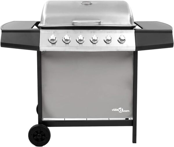 vidaXL Barbecue Gril à Gaz avec 6 Brûleurs Gril d'Extérieur Grille de Cuisson Barbecue de Jardin Barbecue de Terrasse Barbecue d'Extérieur Noir et Argenté