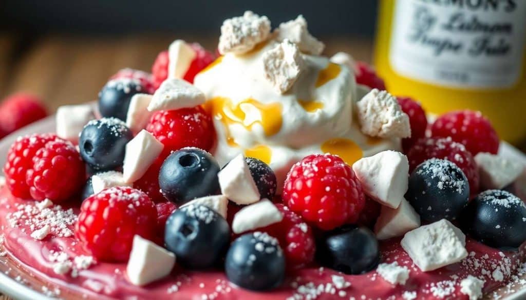 Fruits rouges timut glacés mascarpone et éclats de meringue