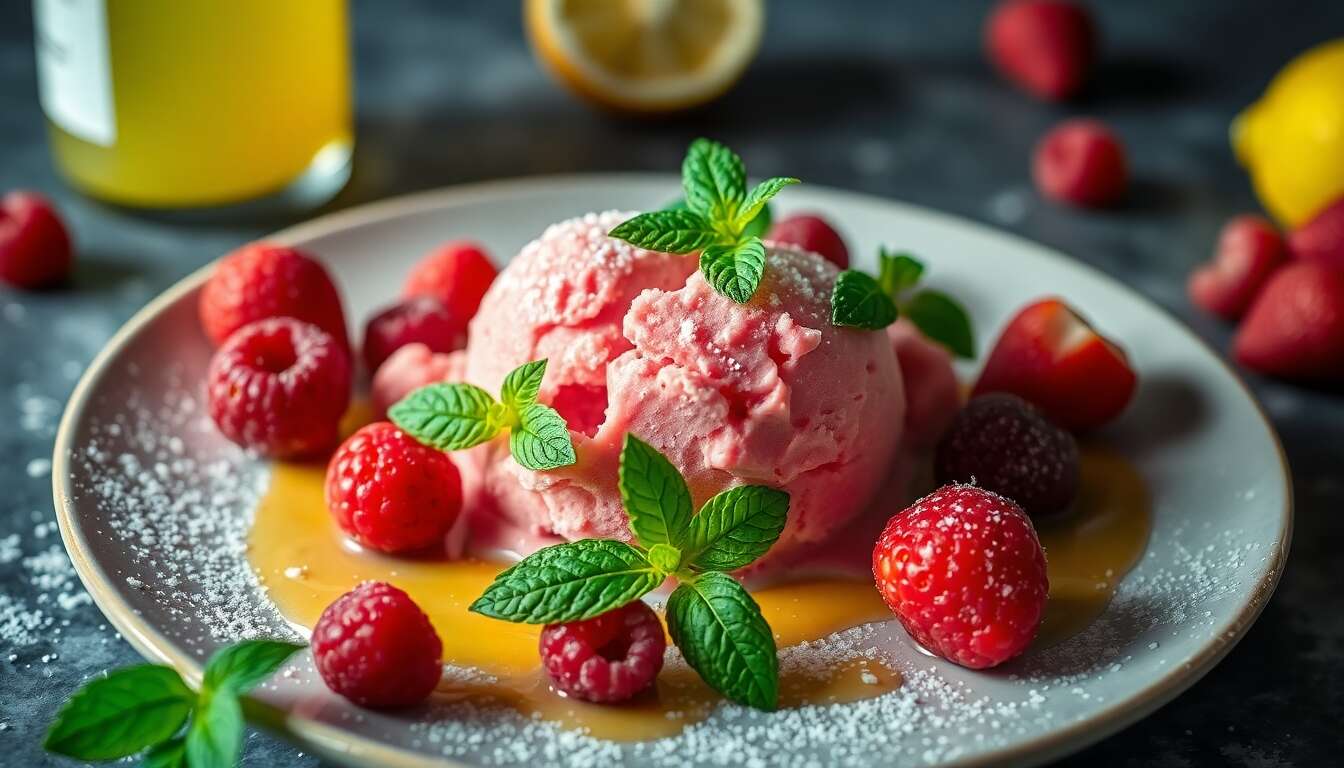 Salade de fraises et sorbet framboise minute : la recette du chef