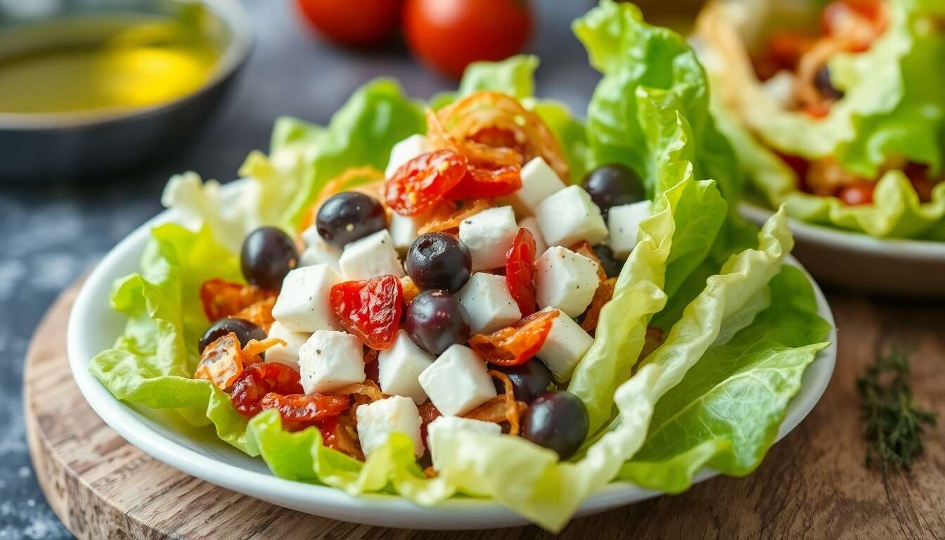 Salade grecque revisitée façon Kalios : wrap de laitue