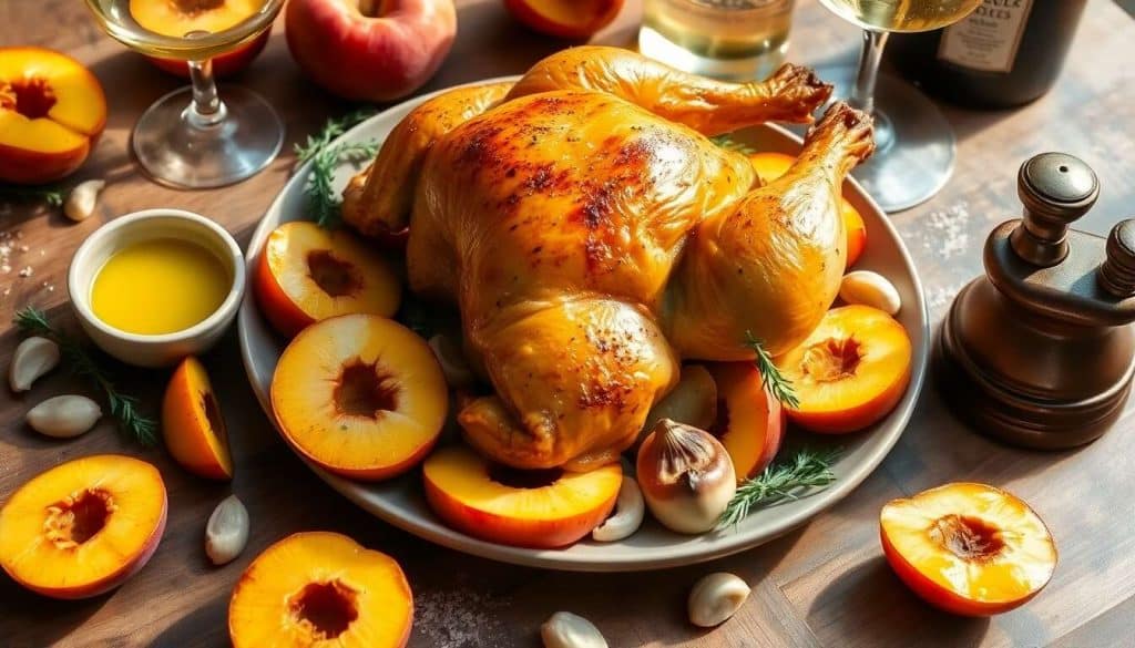 Poulet Jaune Rôti aux Pêches : recette Savoureuse