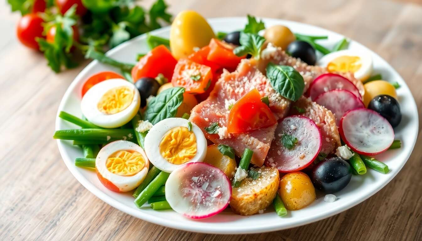 Salade niçoise au thon frais et anchois marinés : recette authentique