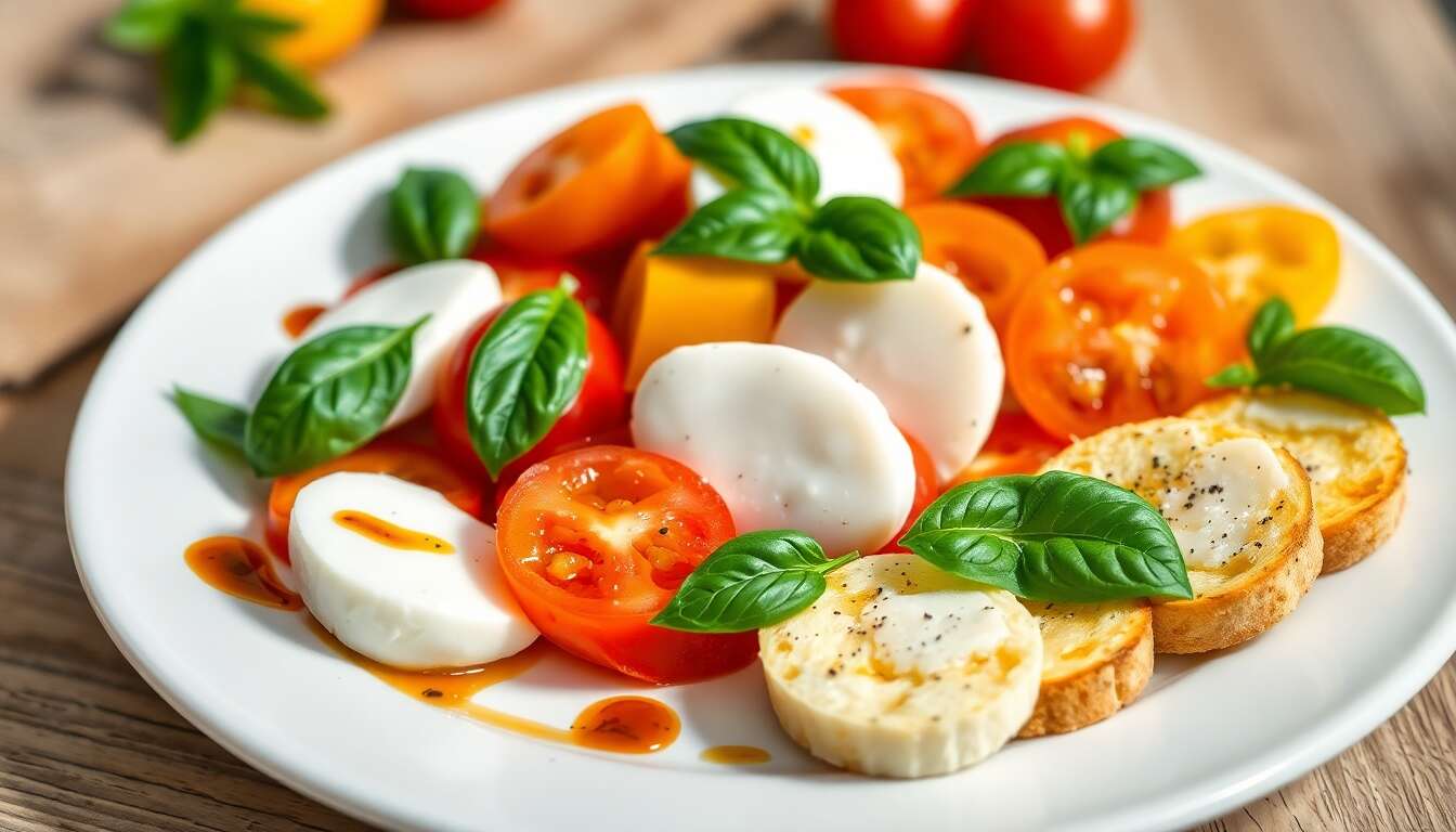 Salade de tomates mozzarella et crostini de polenta : recette gourmande