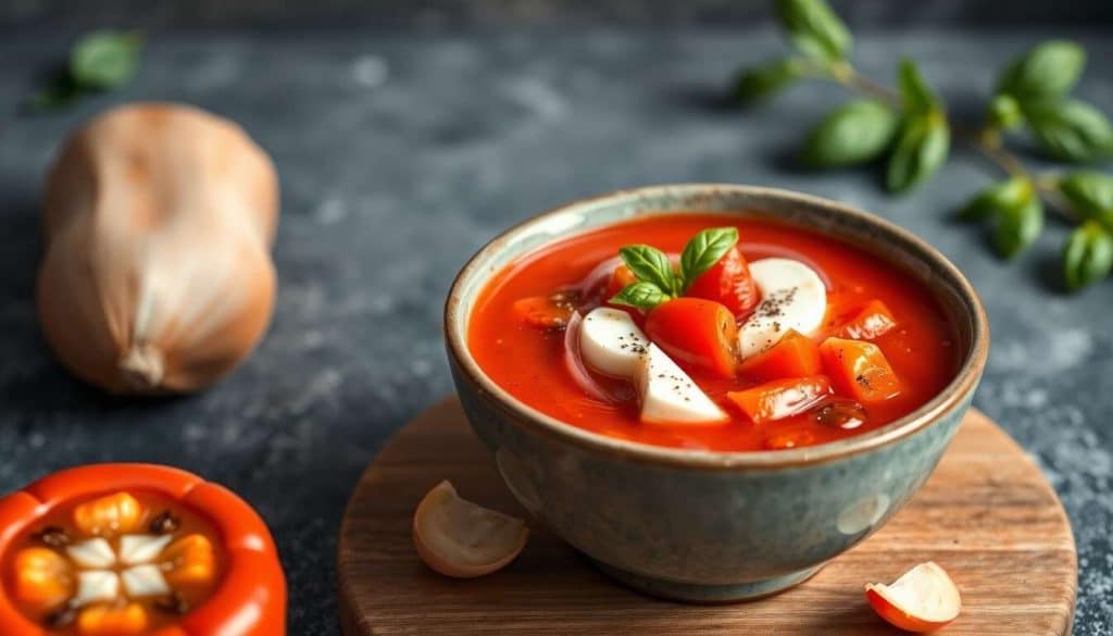 Soupe glacée aux poivrons rouges et chèvre frais : recette savoureuse
