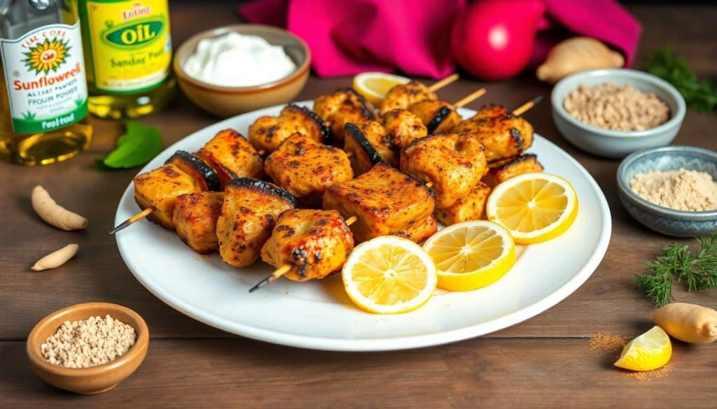 Brochettes de poulet tandoori et aubergines grillées : recette savoureuse