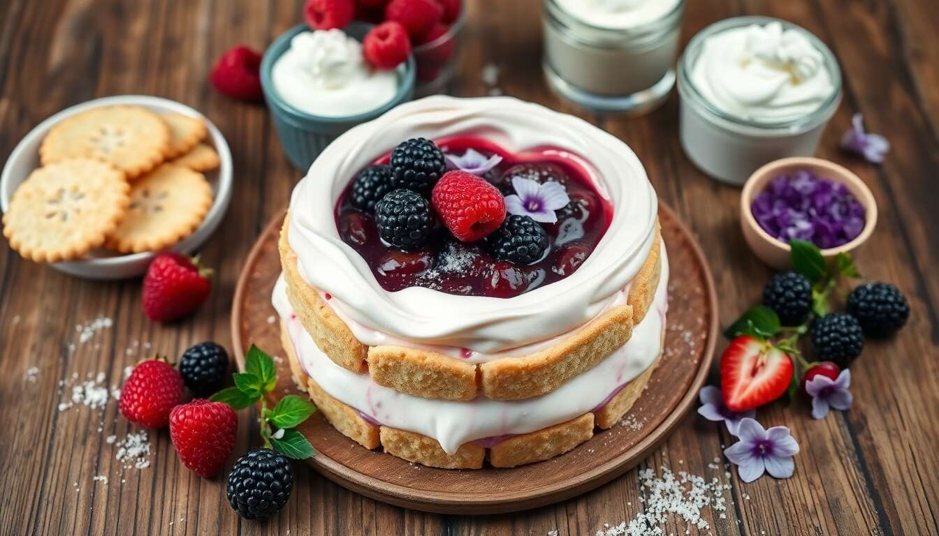 Charlotte aux framboises et cœur de mûres à la violette : recette gourmande