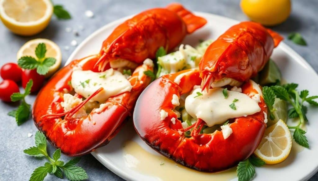 Homard d'Audresselles en deux cuissons : salade de tétragone, émulsion menthe-estragon