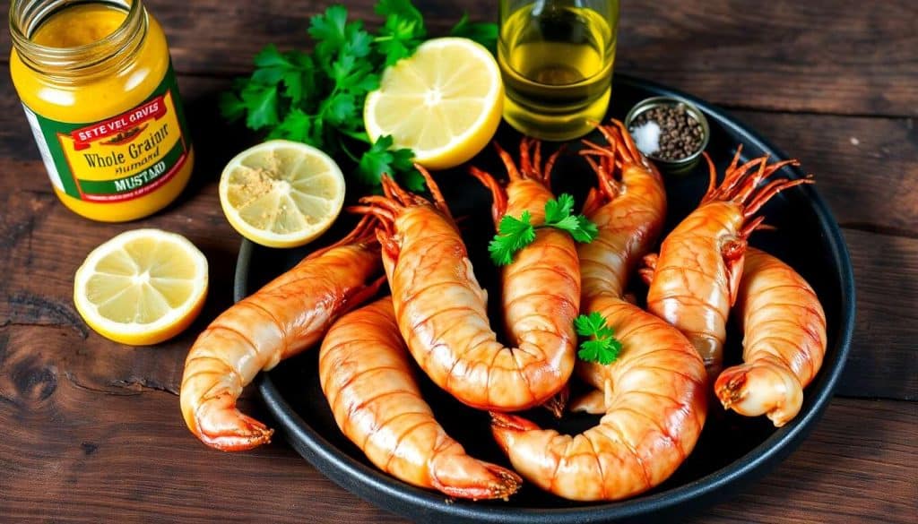 Gambas marinées à la moutarde ancienne au barbecue