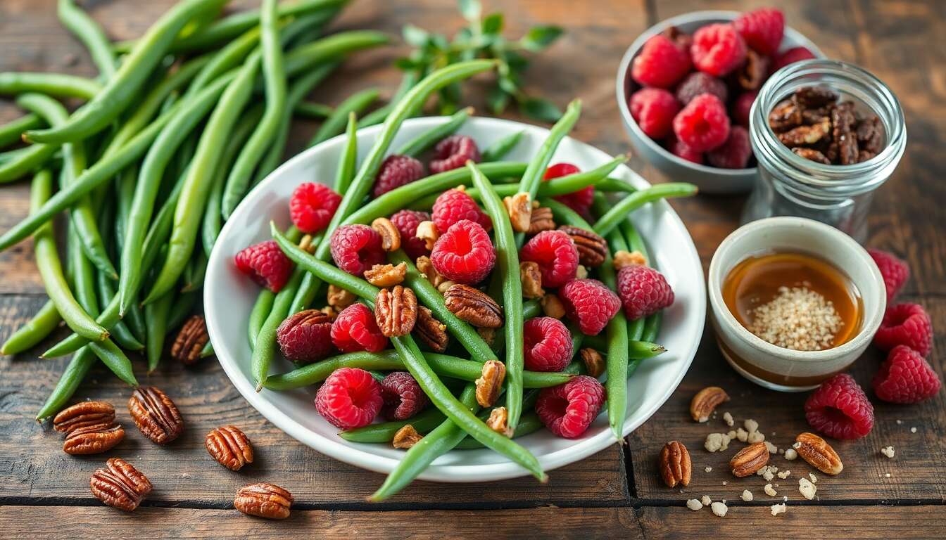 Salade haricots verts et framboises : recette fraîche et fruitée