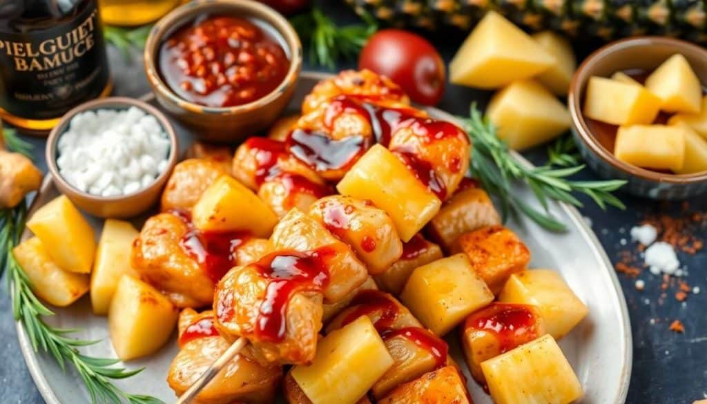 Brochettes de poulet à l'ananas barbecue : recette gourmande