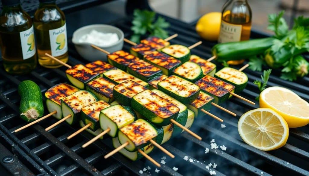 Brochettes de courgettes marinées grillées au barbecue