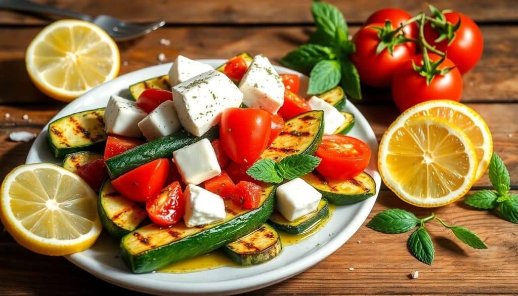 Salade de courgettes à la plancha : feta et tomates cerises