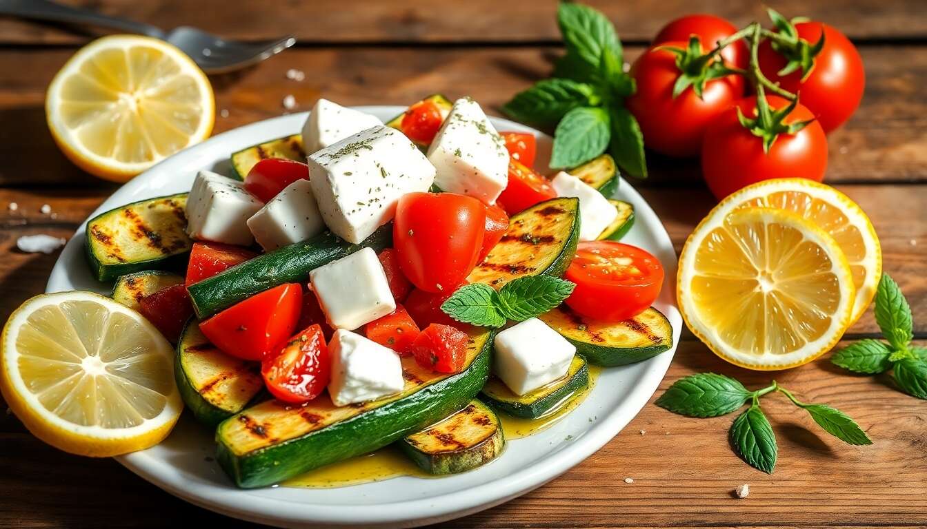 Salade de courgettes à la plancha : feta et tomates cerises