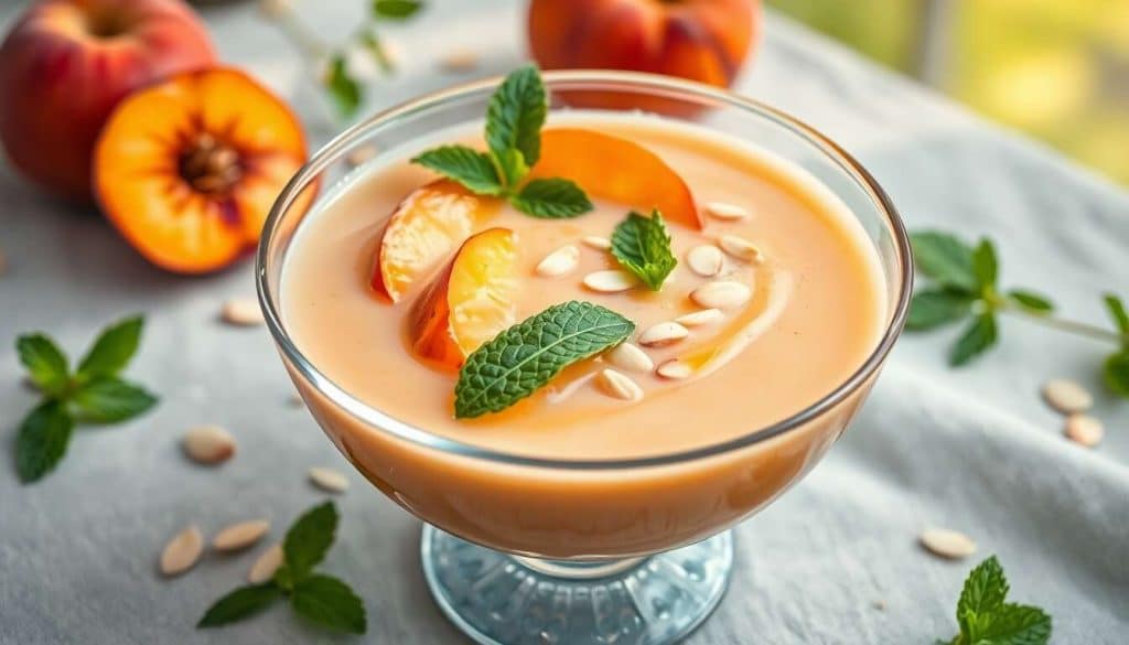 Soupe glacée de pêches de vigne à la menthe : recette fraîche et estivale