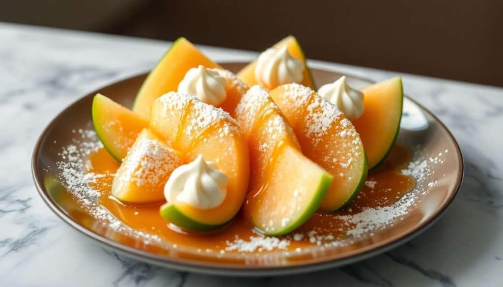 Salade de Melon au Sirop et Mousse de Cardamome