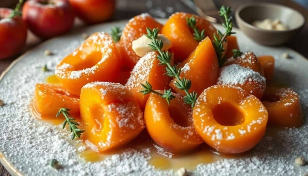 Salade d'abricots au thym : réduction et émulsion à la Clairette