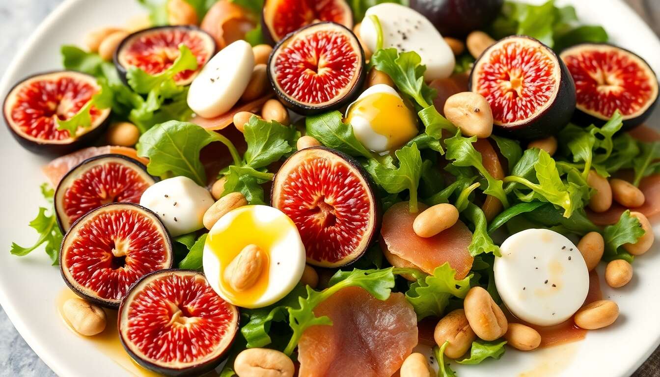 Salade au jambon de Parme, figues fraîches et vinaigrette miel-citron