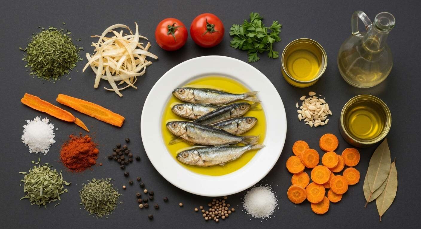 Sardines à l'escabèche, tomates anciennes et salade d'herbes