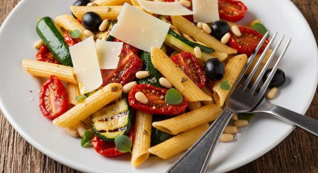 Salade de penne : tomates cerises et courgettes