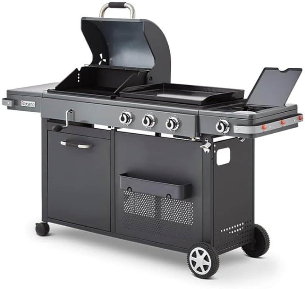Test : brasero barbecue bi-energy XL avec plancha à gaz et brûleur 12, 95 kW