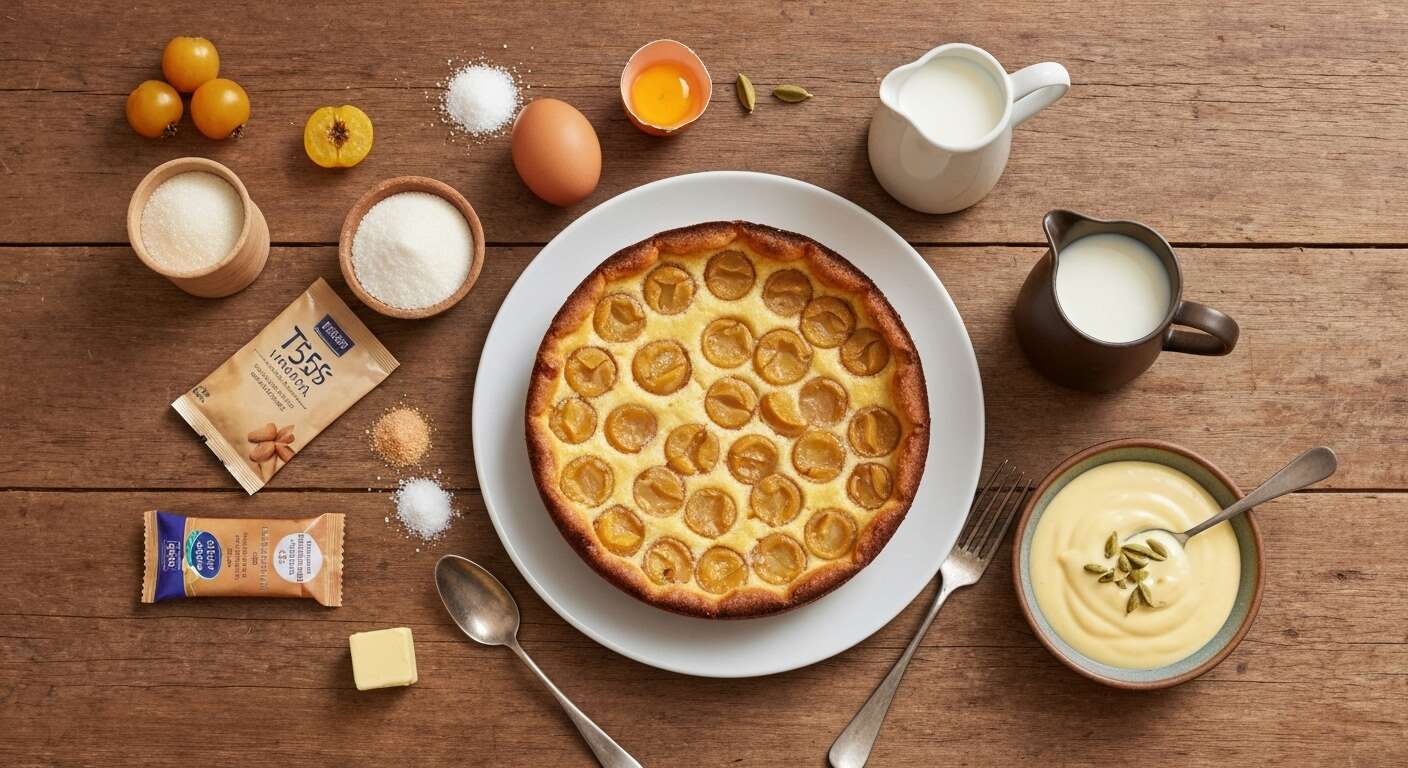 Clafoutis aux mirabelles et crème anglaise à la cardamome