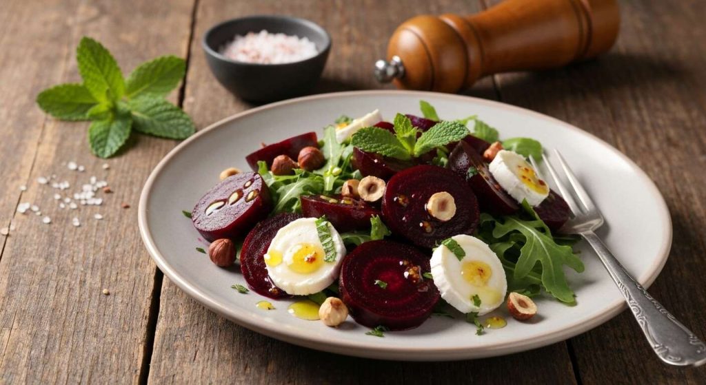 Salade de betteraves crues et cuites à l'huile de menthe : recette fraîche et parfumée