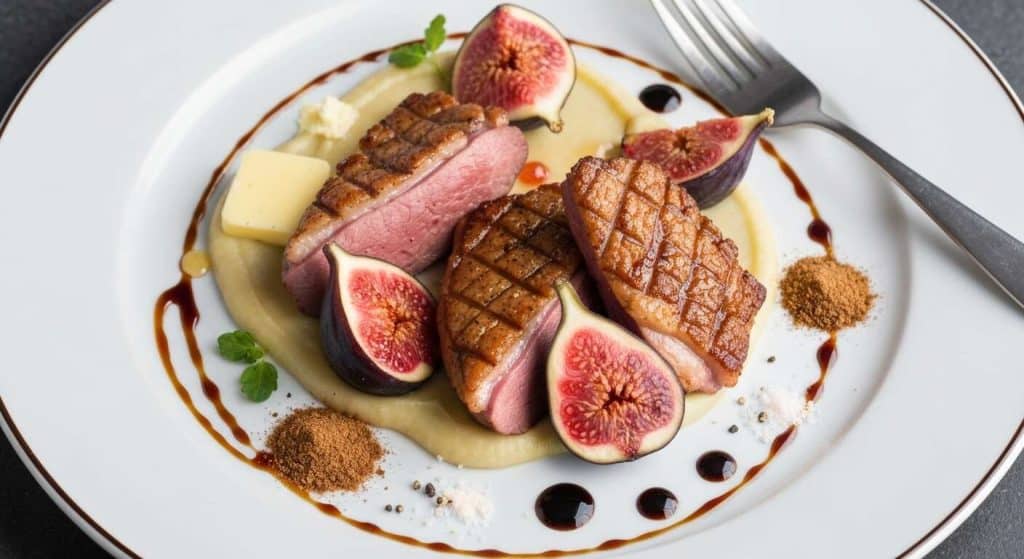 Filet de canette à la figue fraîche et purée de céleri-rave