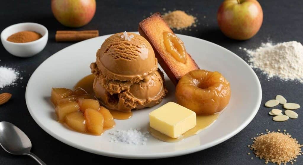 Glace caramel : recette avec pommes caramélisées et financier amande
