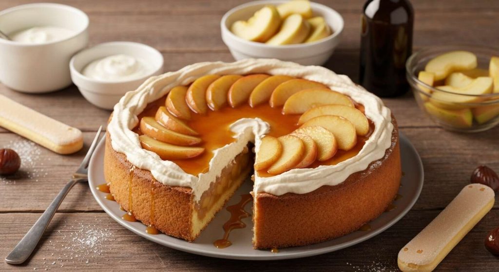 Charlotte à la crème de marrons et pommes caramélisées