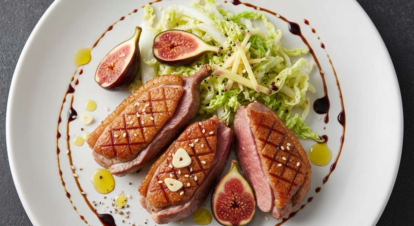 Filet de canette aux figues rôties et chou chinois poêlé