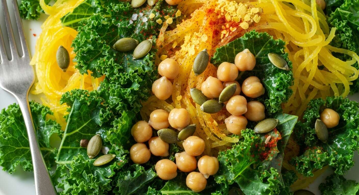 Salade Vegan : courge Spaghetti et Kale
