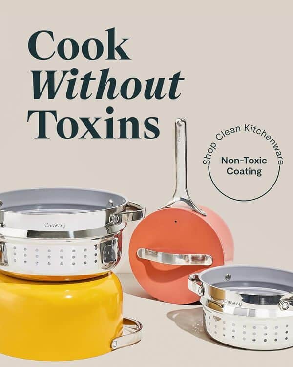 Caraway Cocotte en céramique antiadhésive avec couvercle et cuiseur vapeur (6,5 l, 26,7 cm) – Non toxique, sans PTFE et sans PFOA – Passe au four et compatible avec toutes les cuisinières (gaz,