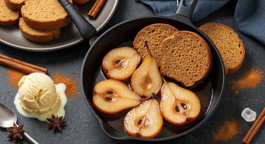 Poêlée de poires au pain d'épices et glace vanille