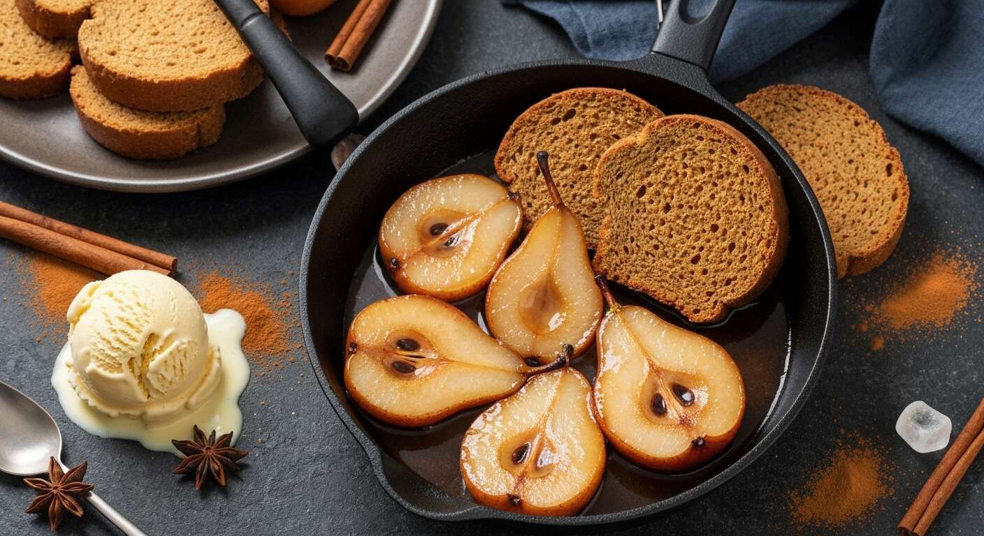 Poêlée de poires au pain d'épices et glace vanille