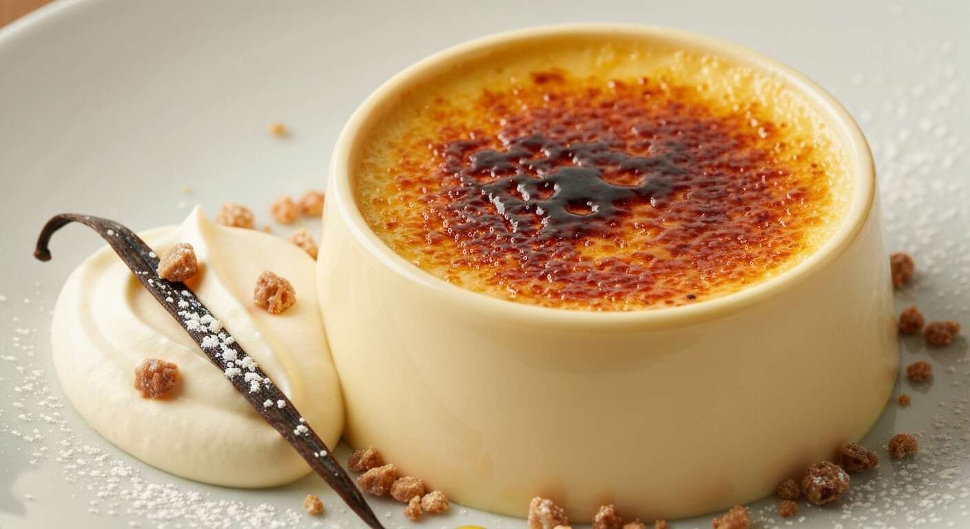 Crème brûlée aux marrons glacés avec chantilly au whisky