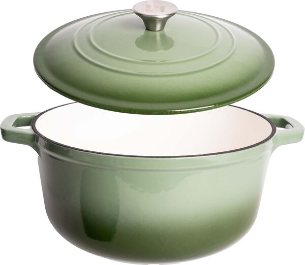 Lexi Home Cocotte en fonte émaillée avec couvercle de 5 litres, casserole à sauce, serveur de pâtes, casserole sur cuisinière, plat pour pain au levain, poulet à cuisson lente, soupe et plus encore,